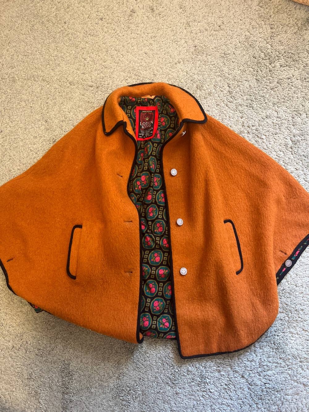Vintage LODEN KING Original Alpine Lodencoat Orange Wool Cape M